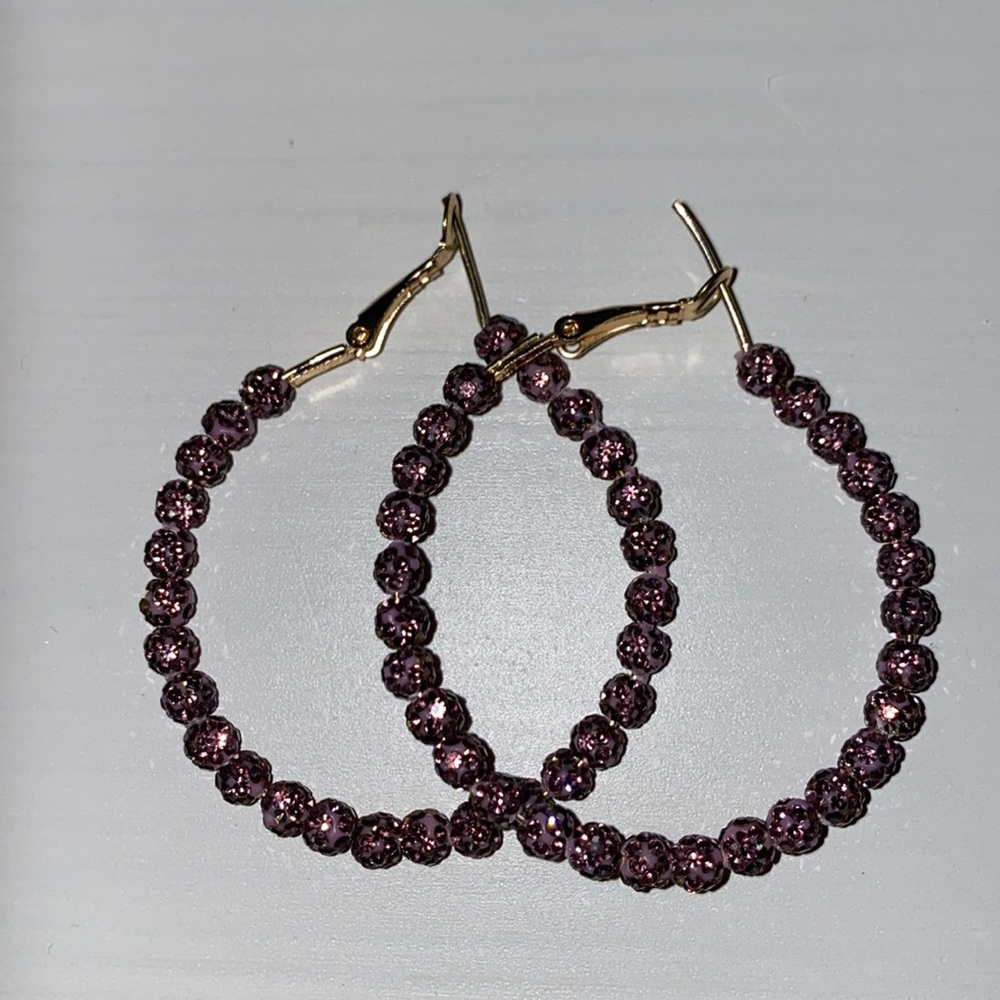 Purple shimmer hoop earrings